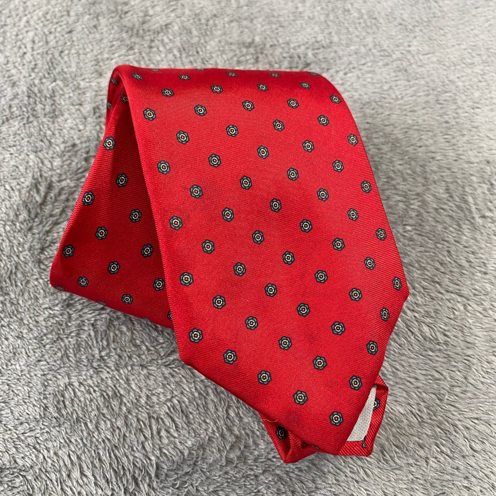 Christian Dior Tie Mens One‎ Size Red Geometric Medallion Silk Classic Designer